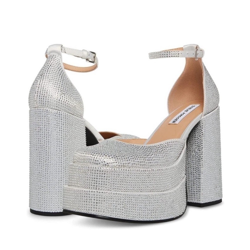 Steve Madden Charlize Rhinestone Chunky Silver Platform Shoes